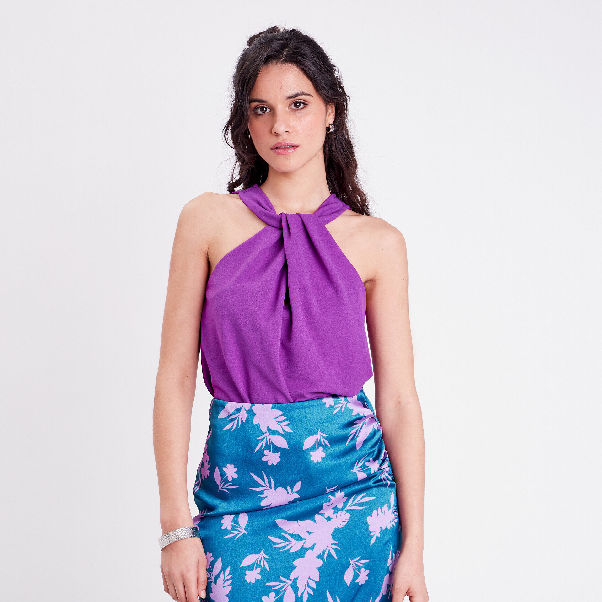 Débardeur col détail twisté violet foncé femme | Cache Cache