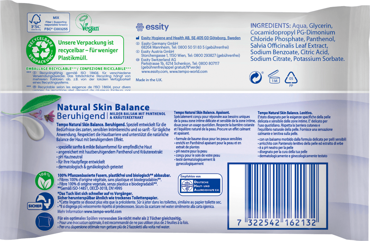 Feuchtes Toilettenpapier Natural Skin Balance, 42 St