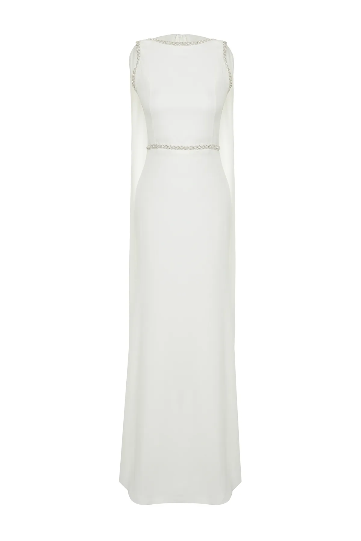 Trendyol Collection  Weißes Braut-Hochzeits-/Nikah-langes Abendkleid mit Perlendetails TPRSS24AE00043
