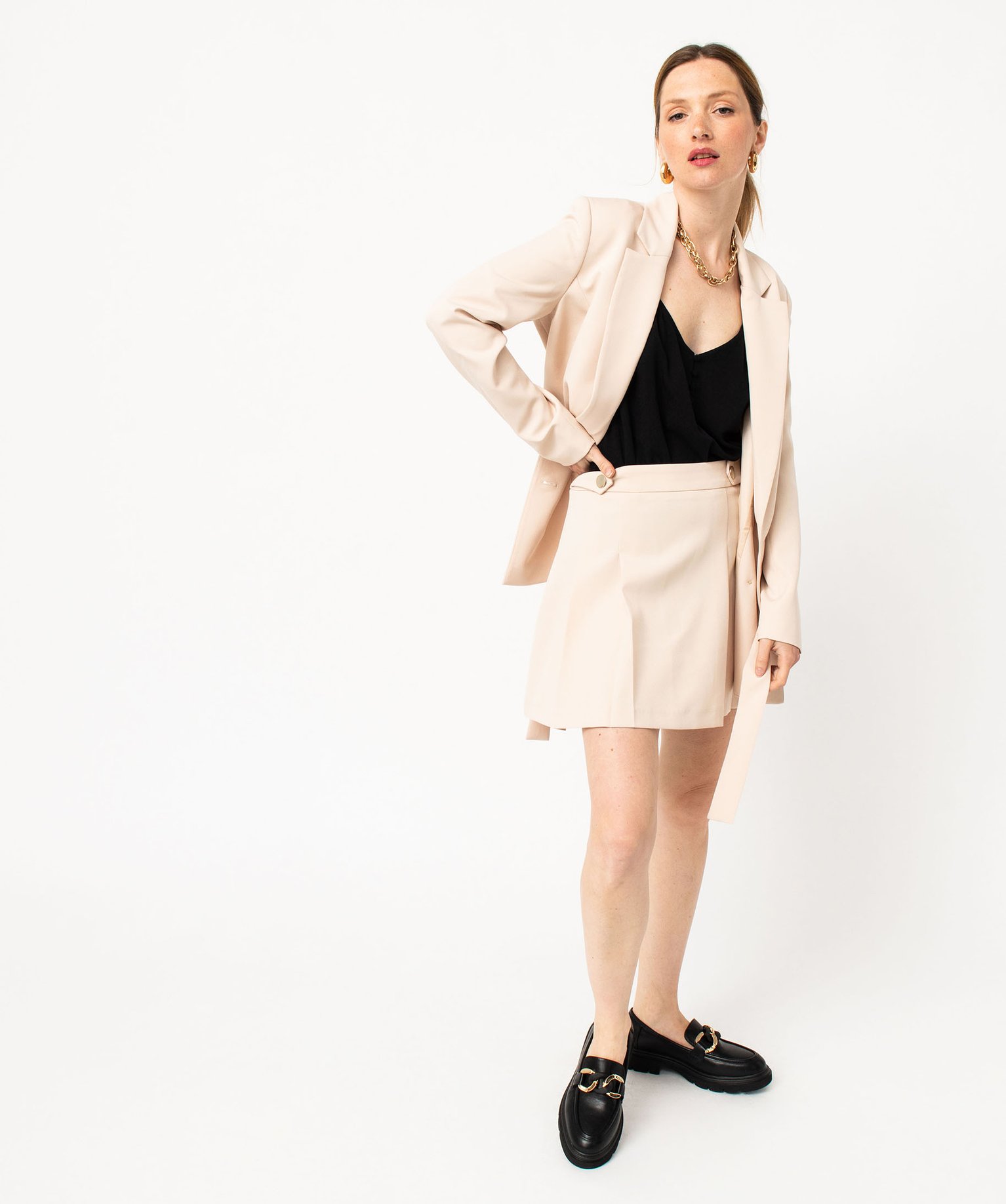 Jupe courte à plis femme beige | GEMO