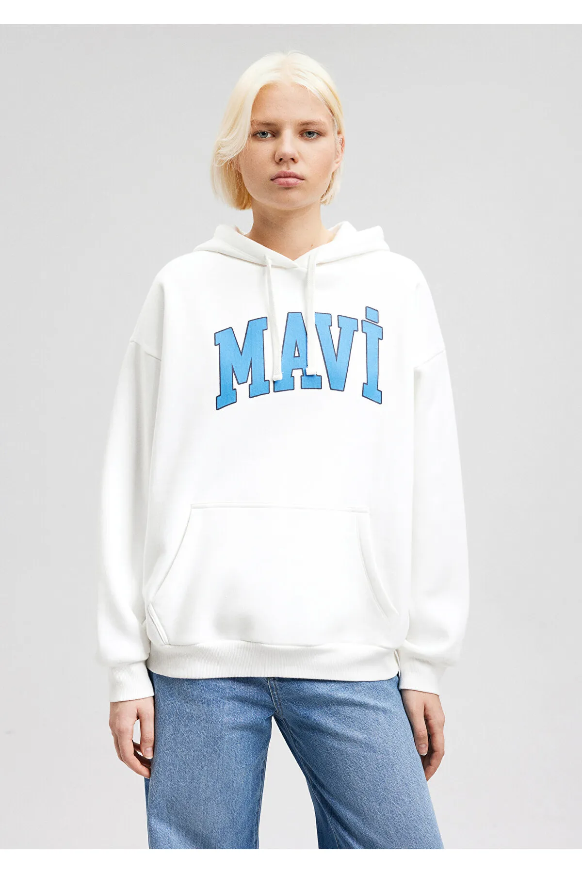 Mavi  Weißes Kapuzen-Sweatshirt mit Logo-Print 1600361-81964