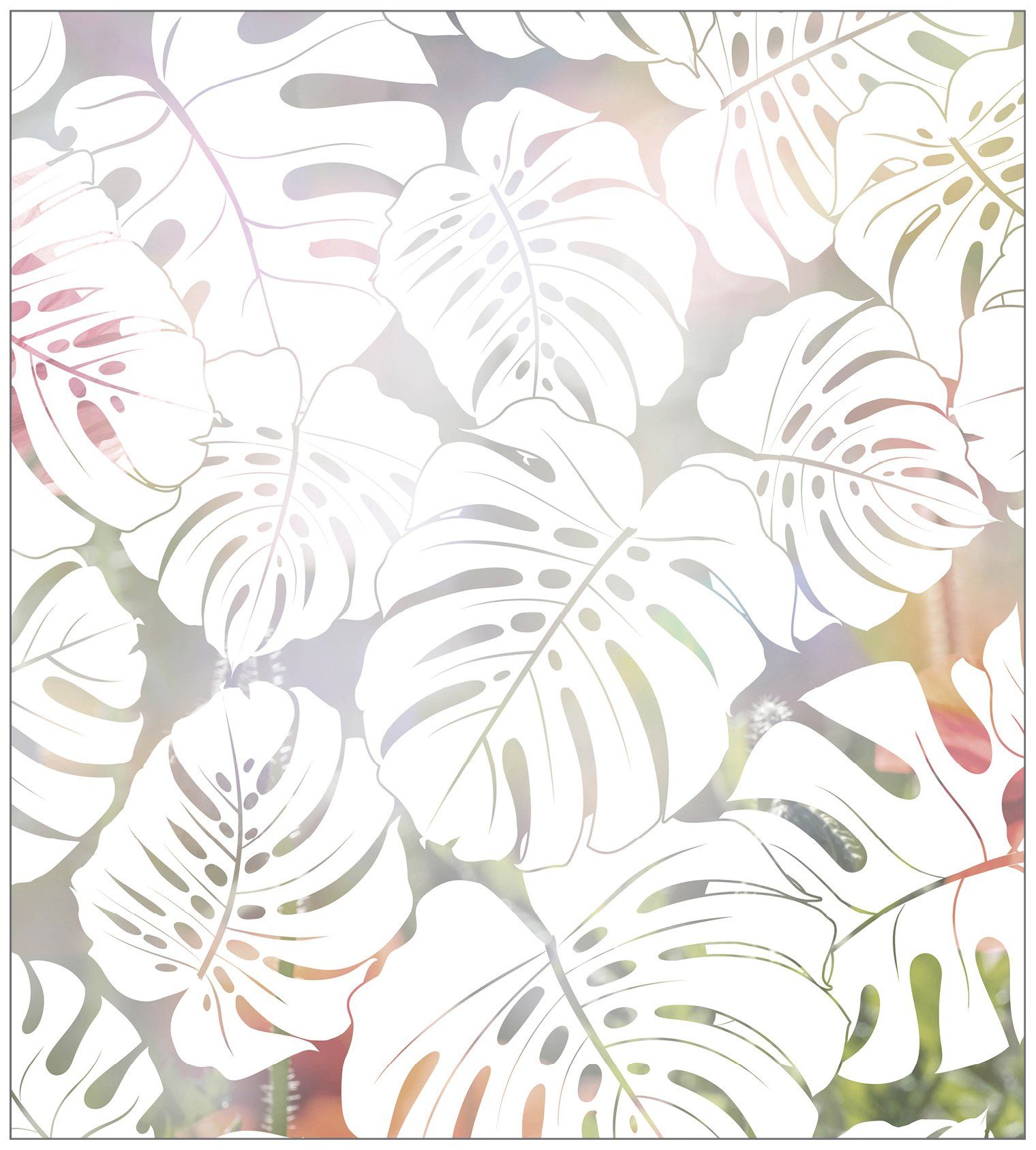Fensterfolie Look Monstera white, MySpotti, halbtransparent, glatt, 90 x 100 cm, statisch haftend