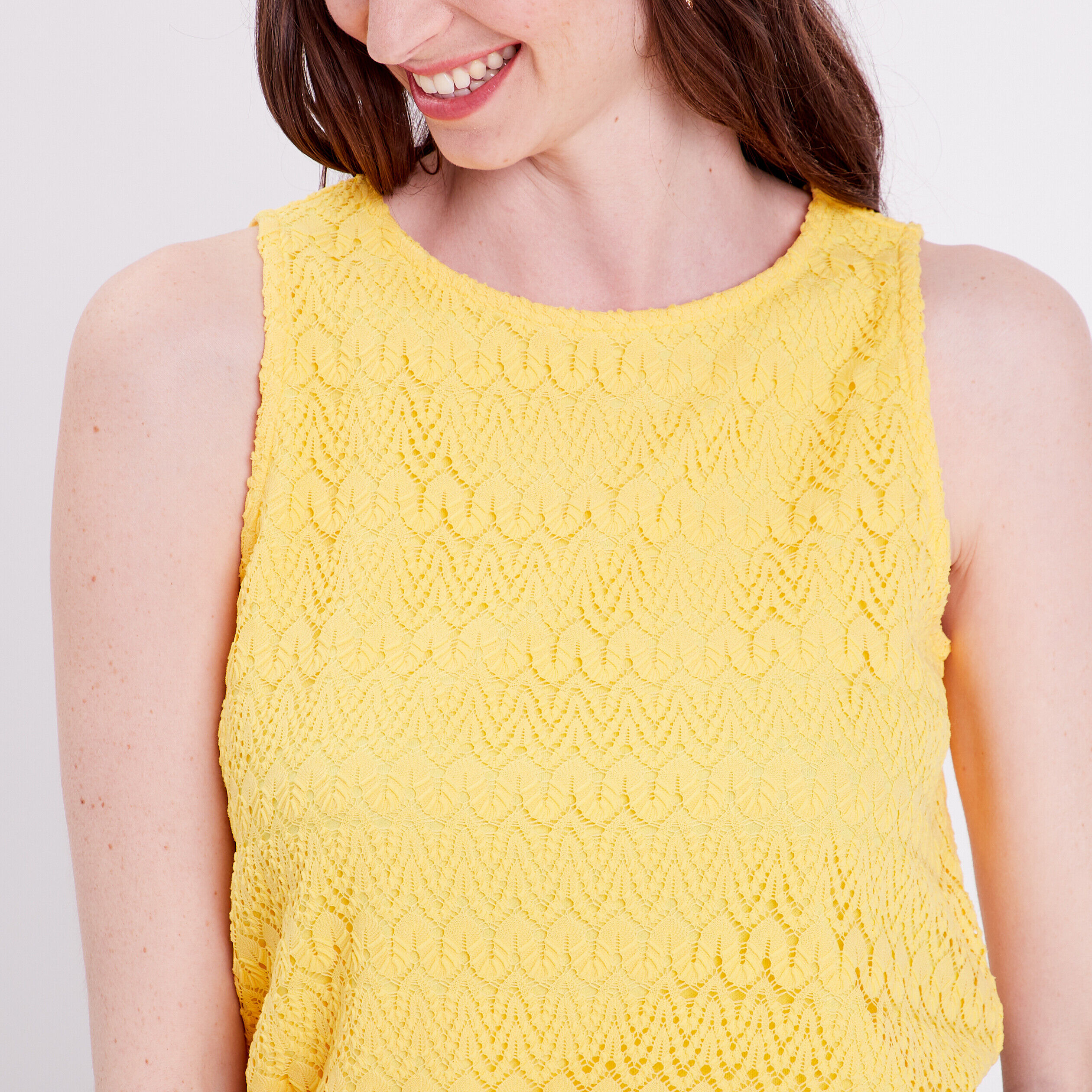 Débardeur aspect crochet jaune pastel femme | Cache Cache