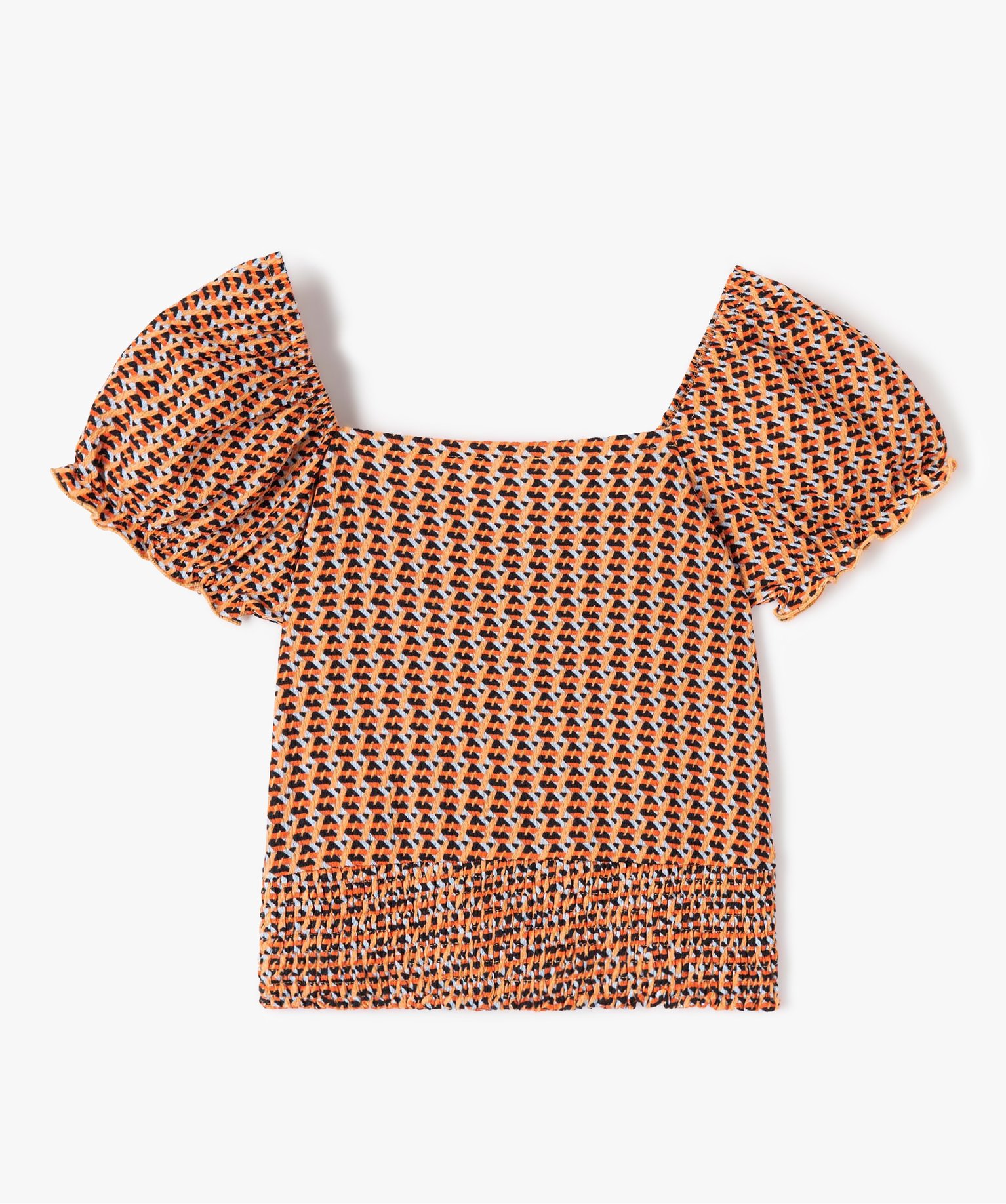 Blouse fille imprimée avec finitions smockées imprime | GEMO