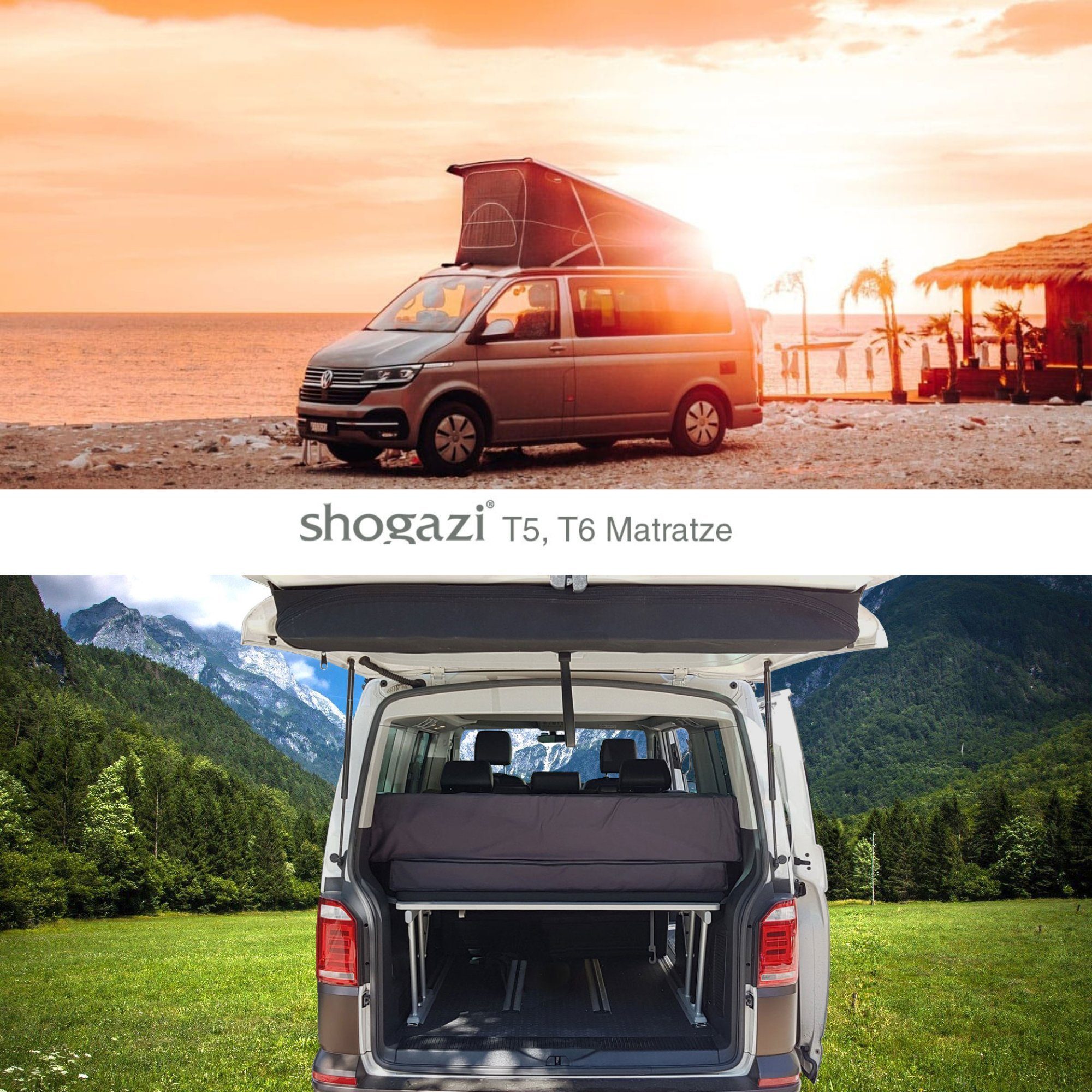 Klappmatratze T5-Matratze, T5 Bett, VW T5, T6, T6.1, Multivan, VW Bus Matratze, shogazi ®, 12 cm hoch, (Set, 2-tlg), VW Bus Matratze 150x190x12cm, inklusive Tansporttasche / Aufbewahrungstasche