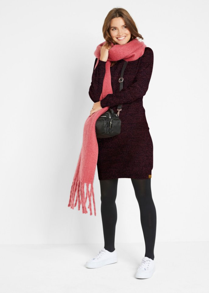 Strickkleid mit Lederimitat-Details