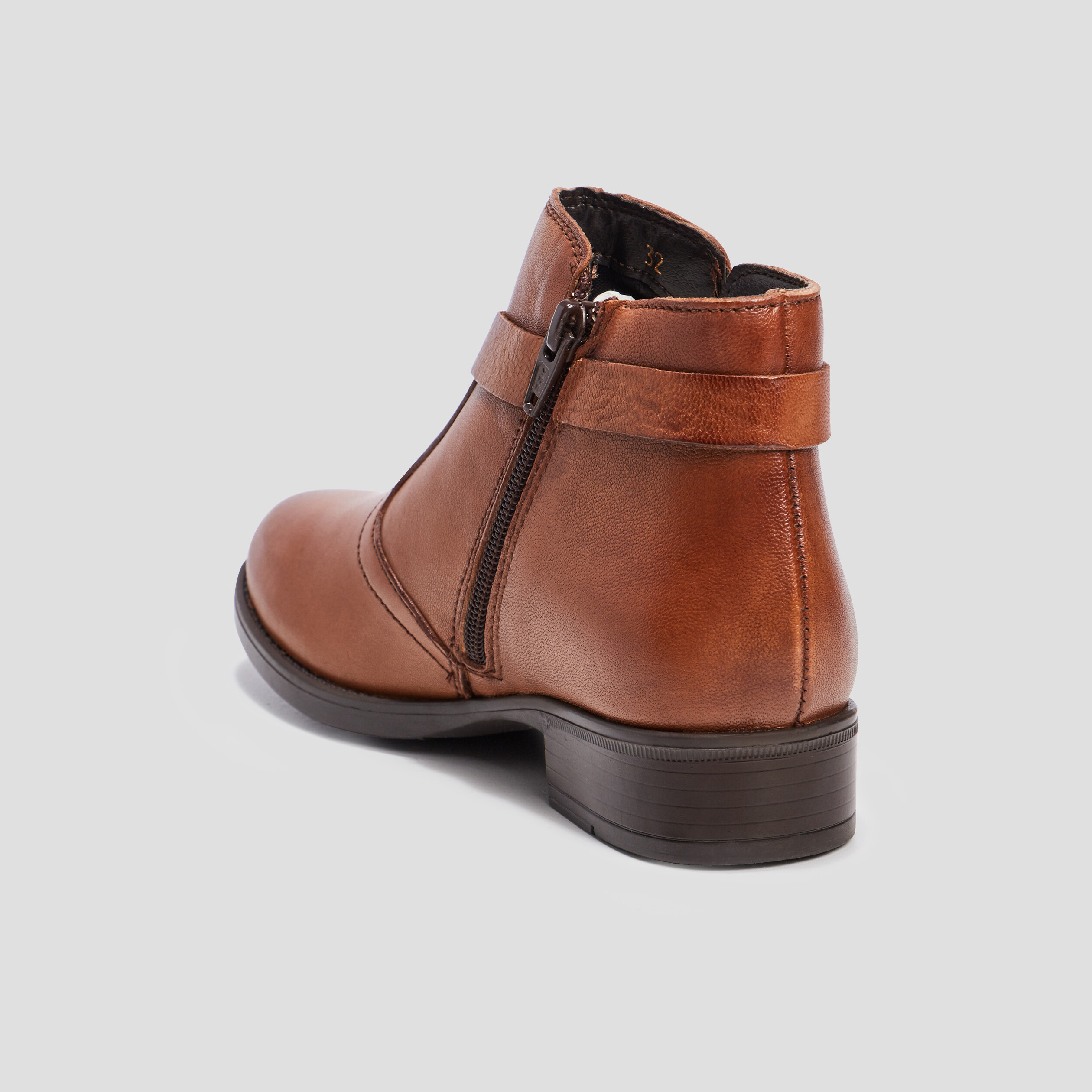 Bottines zippées en cuir camel fille | La Halle