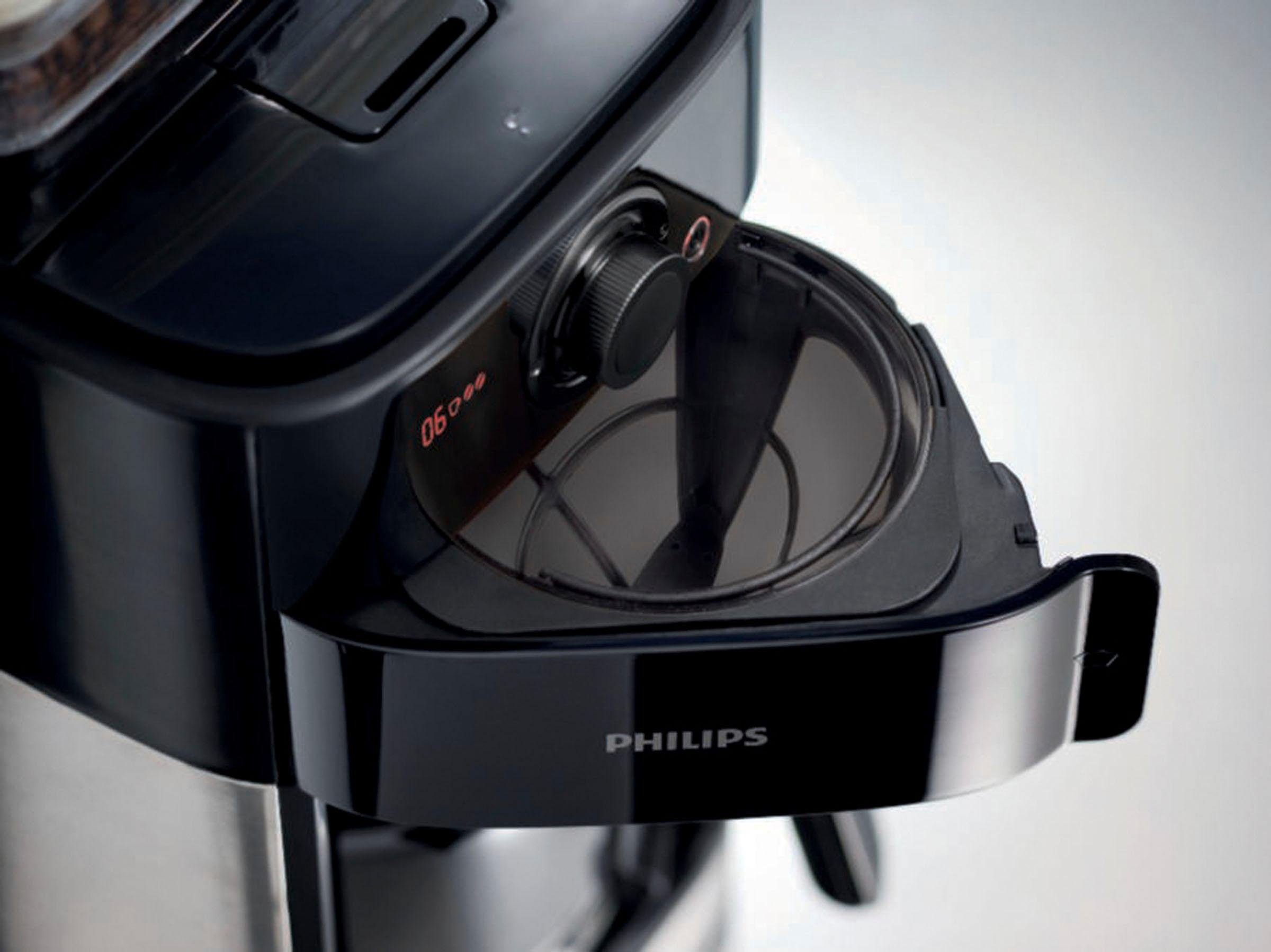Philips Kaffeemaschine mit Mahlwerk Grind & Brew HD7767/00, aromaversiegeltes Bohnenfach, edelstahl/schwarz