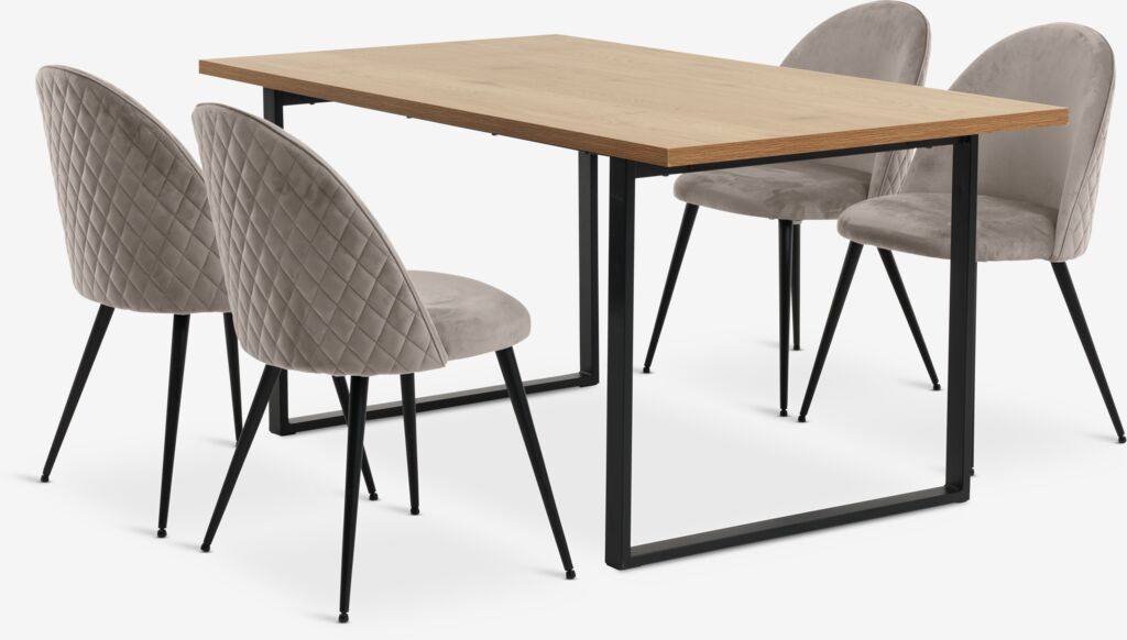 AABENRAA KOKKEDAL AABENRAA L160 mesa de carvalho 4 cadeira KOKKEDAL veludo cinza