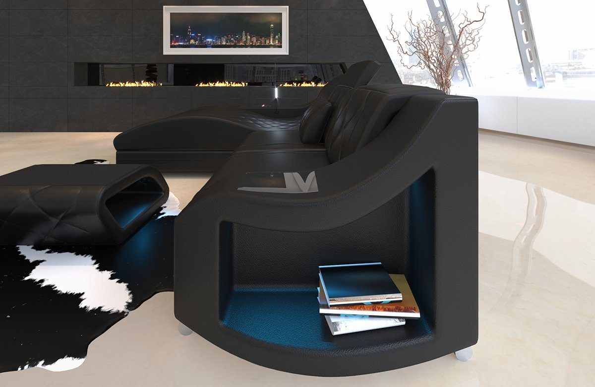 Sofa Dreams Ecksofa Ledercouch Leder Sofa Swing L Form Ledersofa, Couch, Sofa mit LED, verstellbare Kopfstützen, optional mit Schlaffunktion