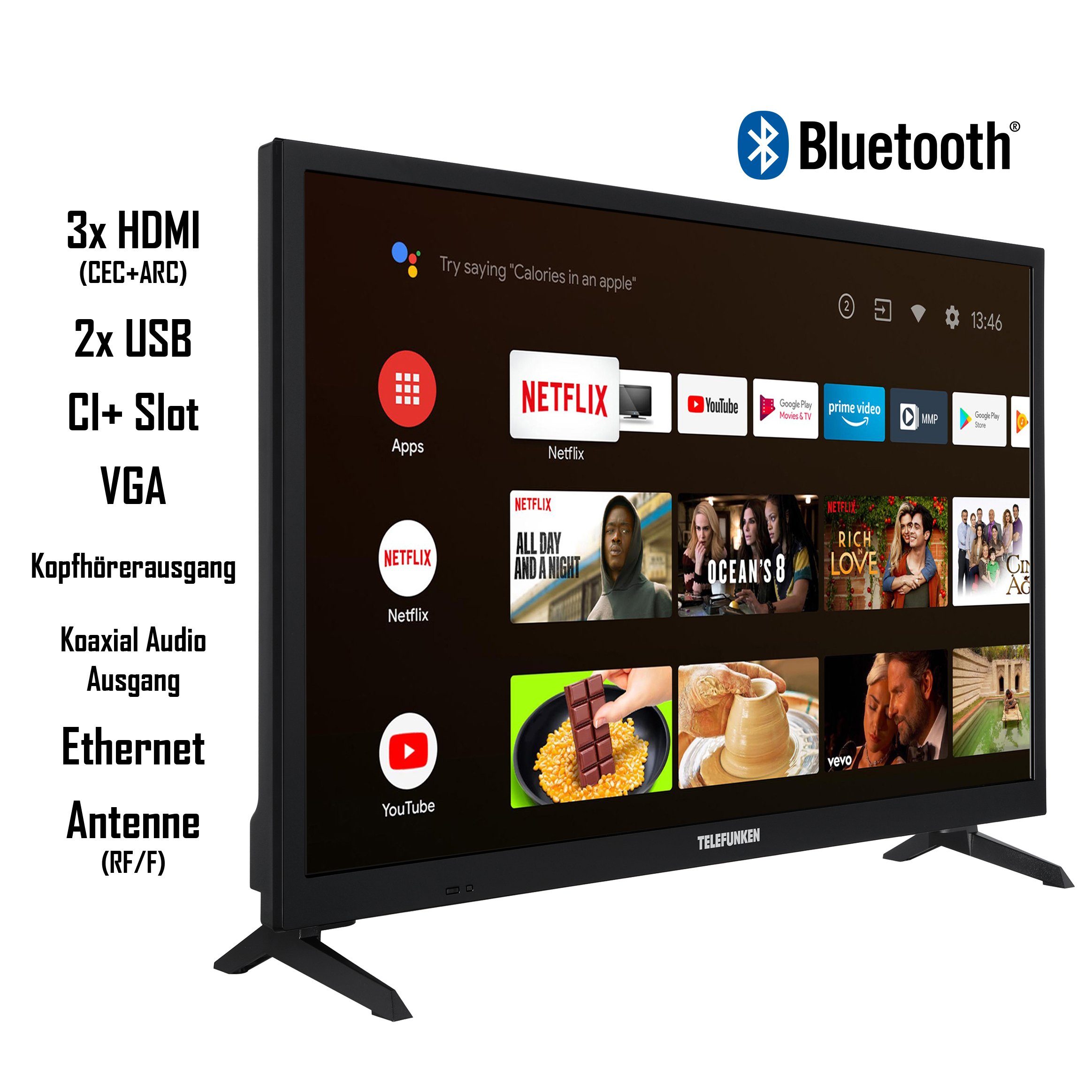 Telefunken D24H550X2CW LCD-LED Fernseher (60 cm/24 Zoll, HD-ready, Android TV, Triple-Tuner, Bluetooth, HDR10, Google Play Store)