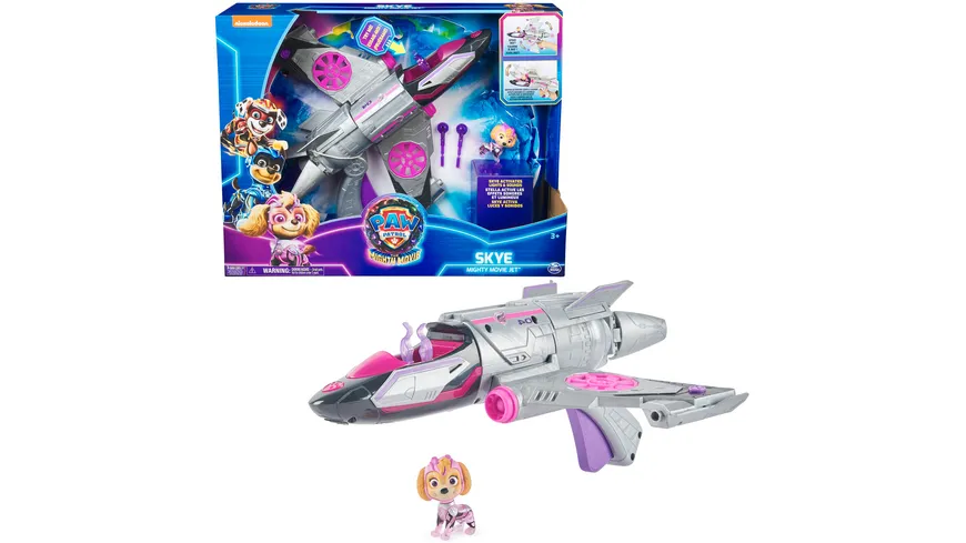Spin Master - PAW Patrol: Der Mighty Kinofilm, Skyes Deluxe Superhelden-Jet inkl. Skye Figur, Licht und Geräuschen