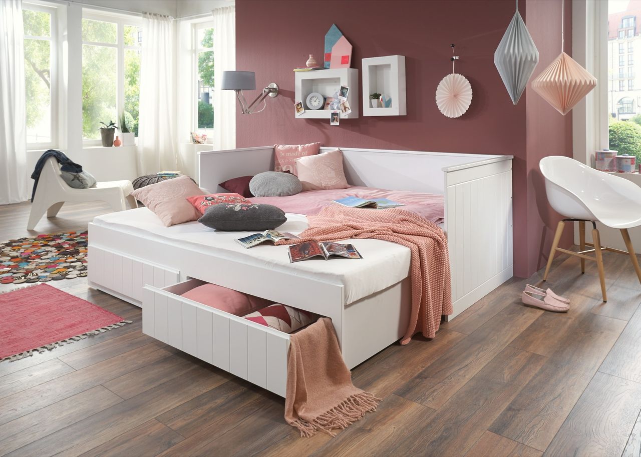 Relita Funktionsbett Timmi 90/180 x 200 cm Liegefläche u. 2 Schubladen Ausf. Weiß