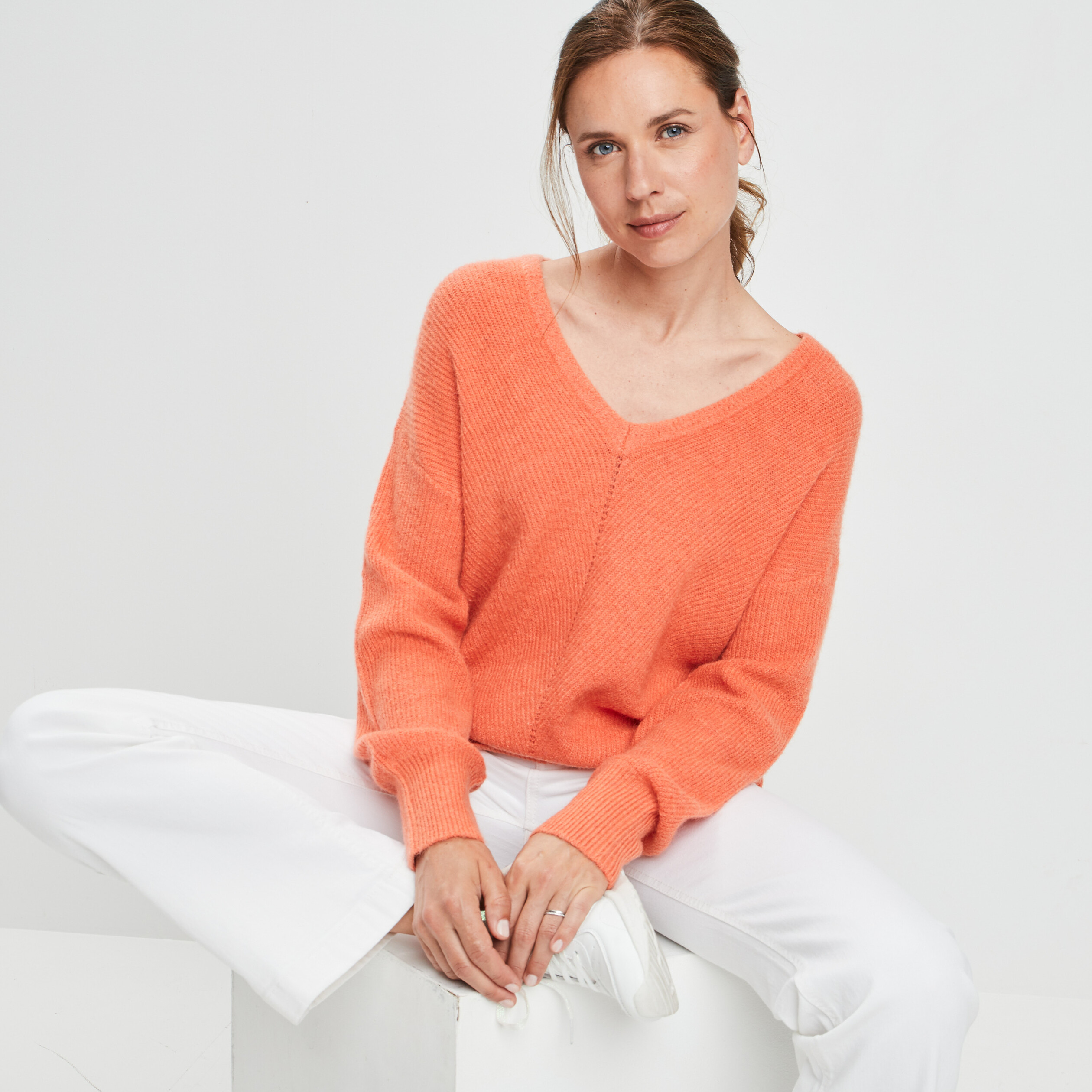 Pull recto verso manches longues orange corail femme | La Halle
