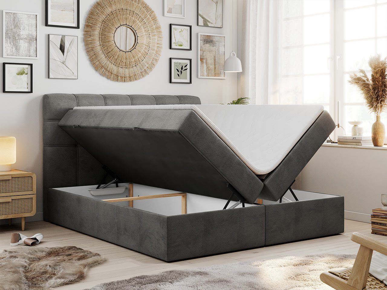 MKS MÖBEL Boxspringbett FAST, 160x200 cm, zwei Bettkasten, Velvet Stoff, Matratze und Topper