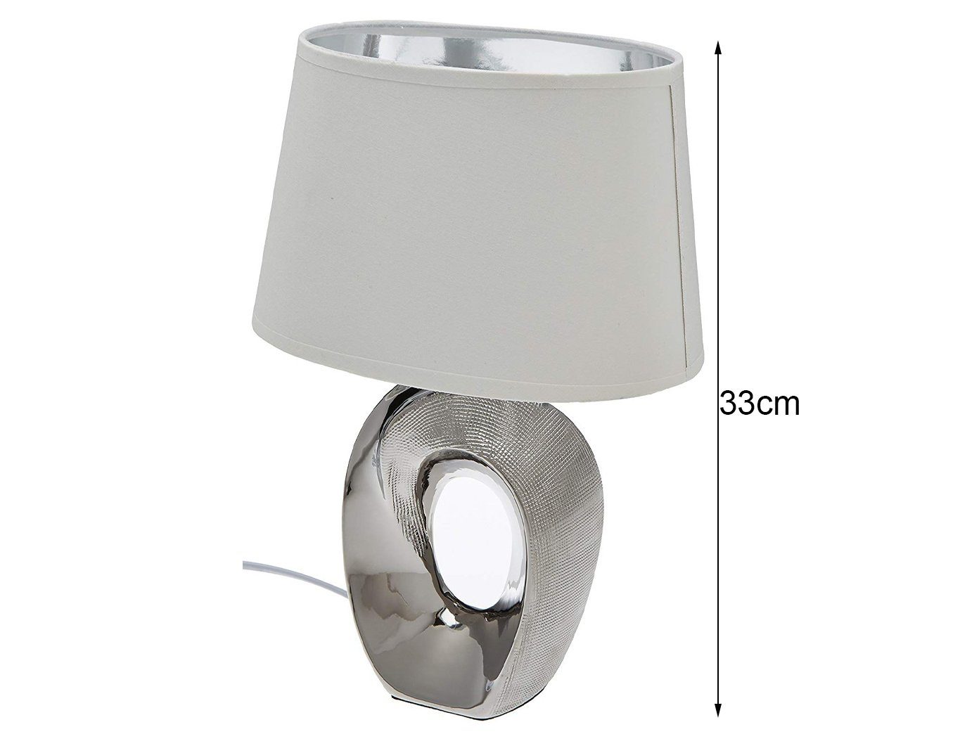 meineWunschleuchte LED Tischleuchte, LED wechselbar, Warmweiß, ausgefallen-e Design-er Lampe mit Stoff Lampenschirm Weiß Silber, 33cm