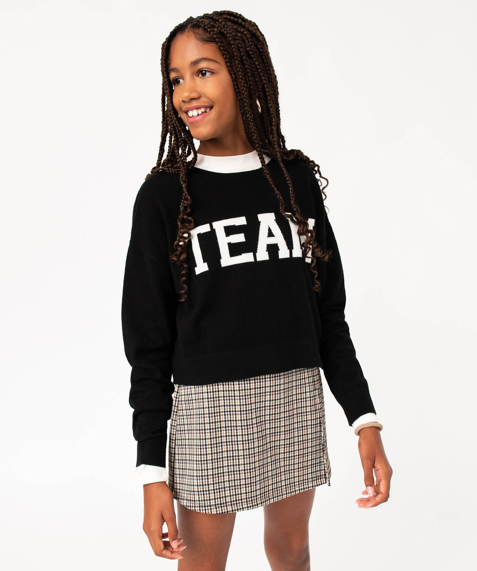 Pull large et court en maille fine fille noir | GEMO