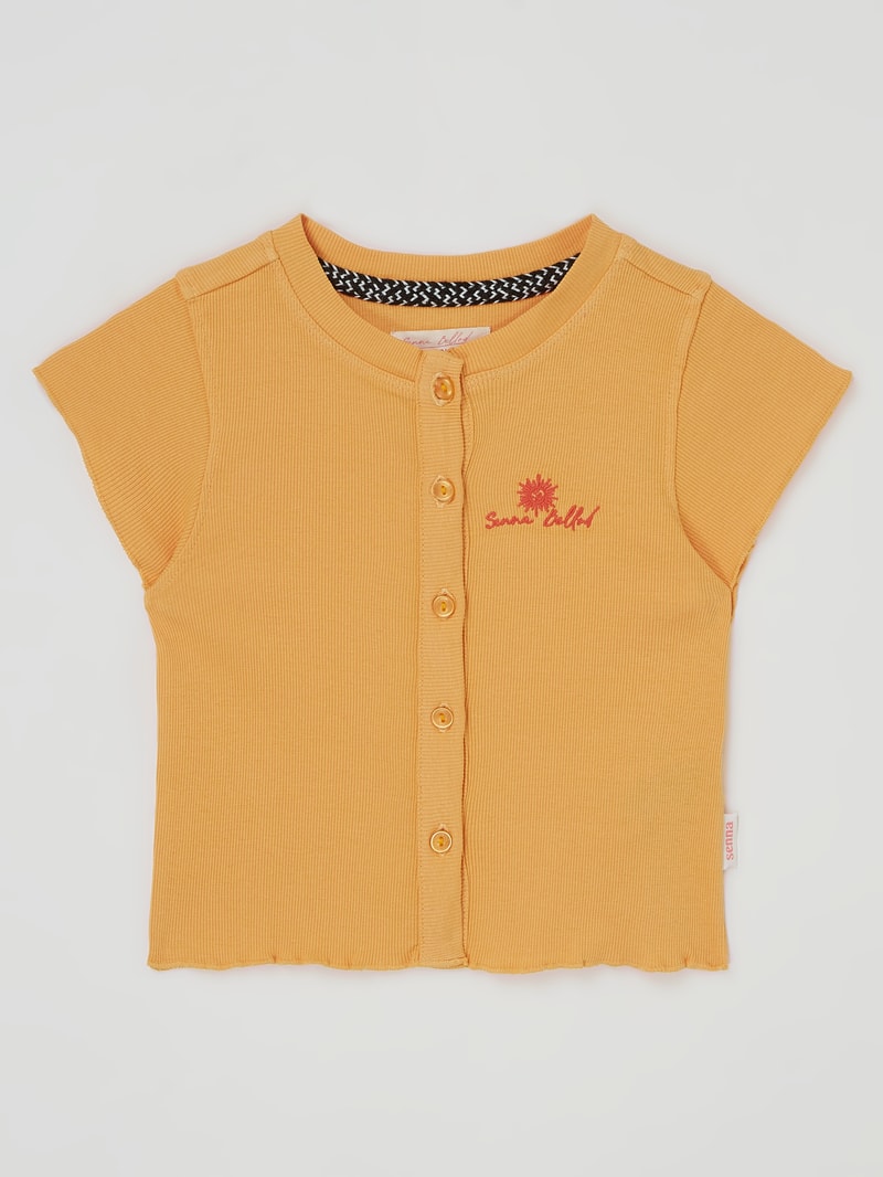 T-Shirt mit Knopfleiste Modell 'Henrieke' in senfgelb