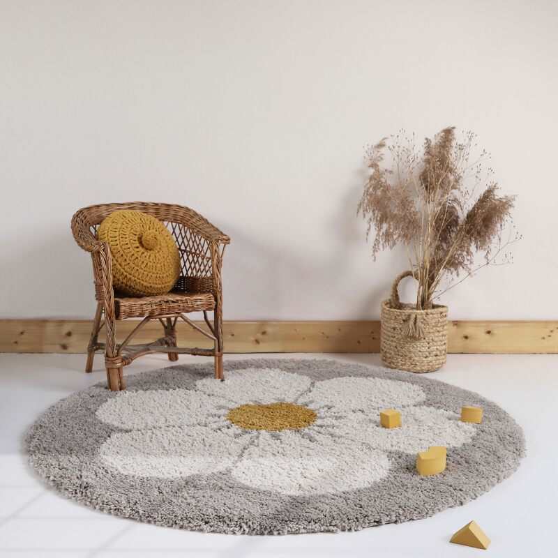 Tapis rond beige Bohemian Daisy