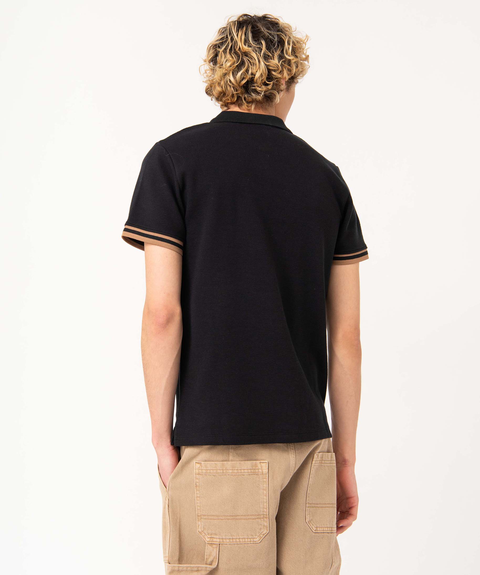 Polo homme à manches cortes en maille épaisse noir | GEMO