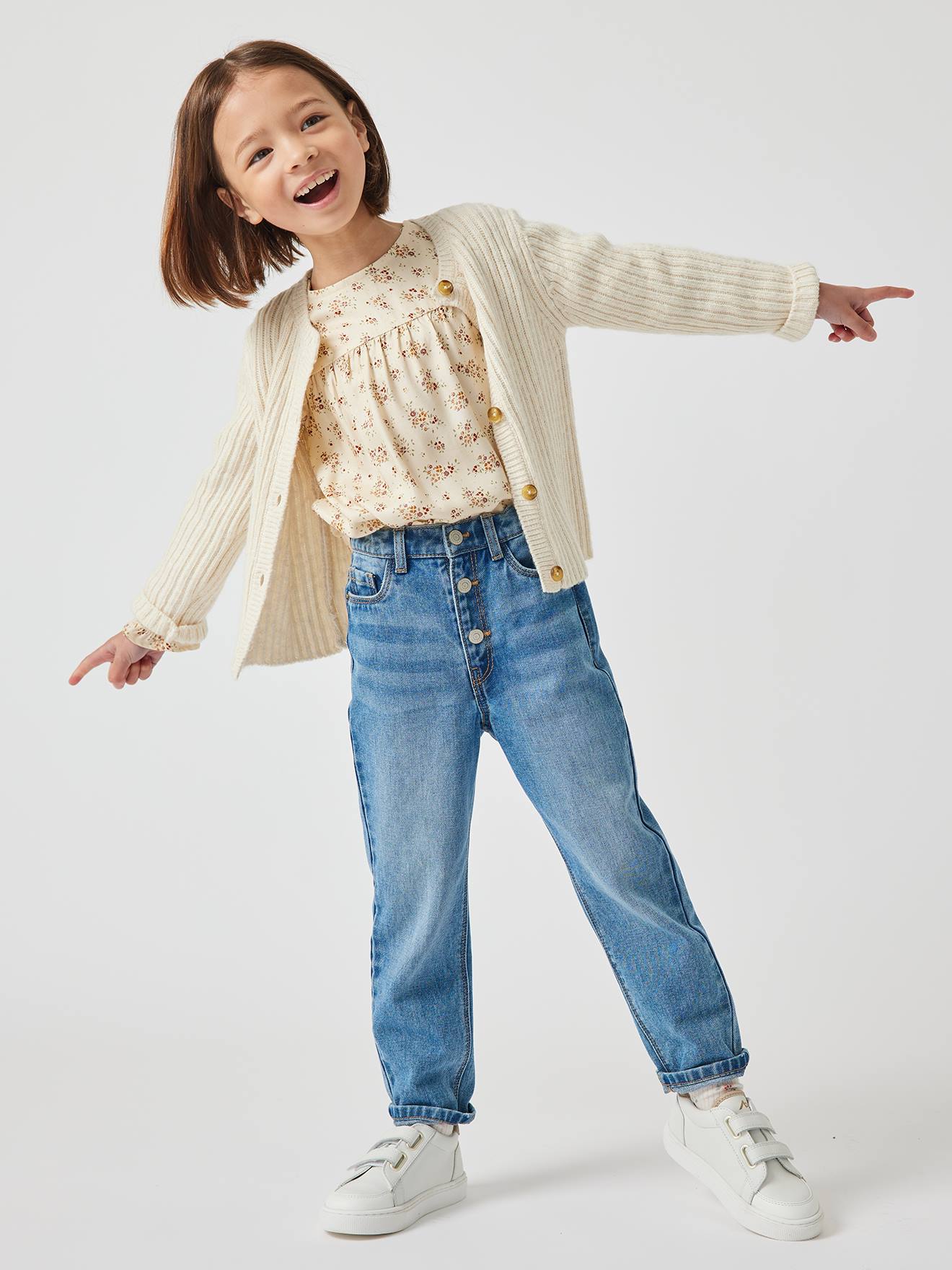 Vertbaudet Mädchen Mom-Fit-Jeans, WATERLESS Hüftweite REGULAR - jeansblau