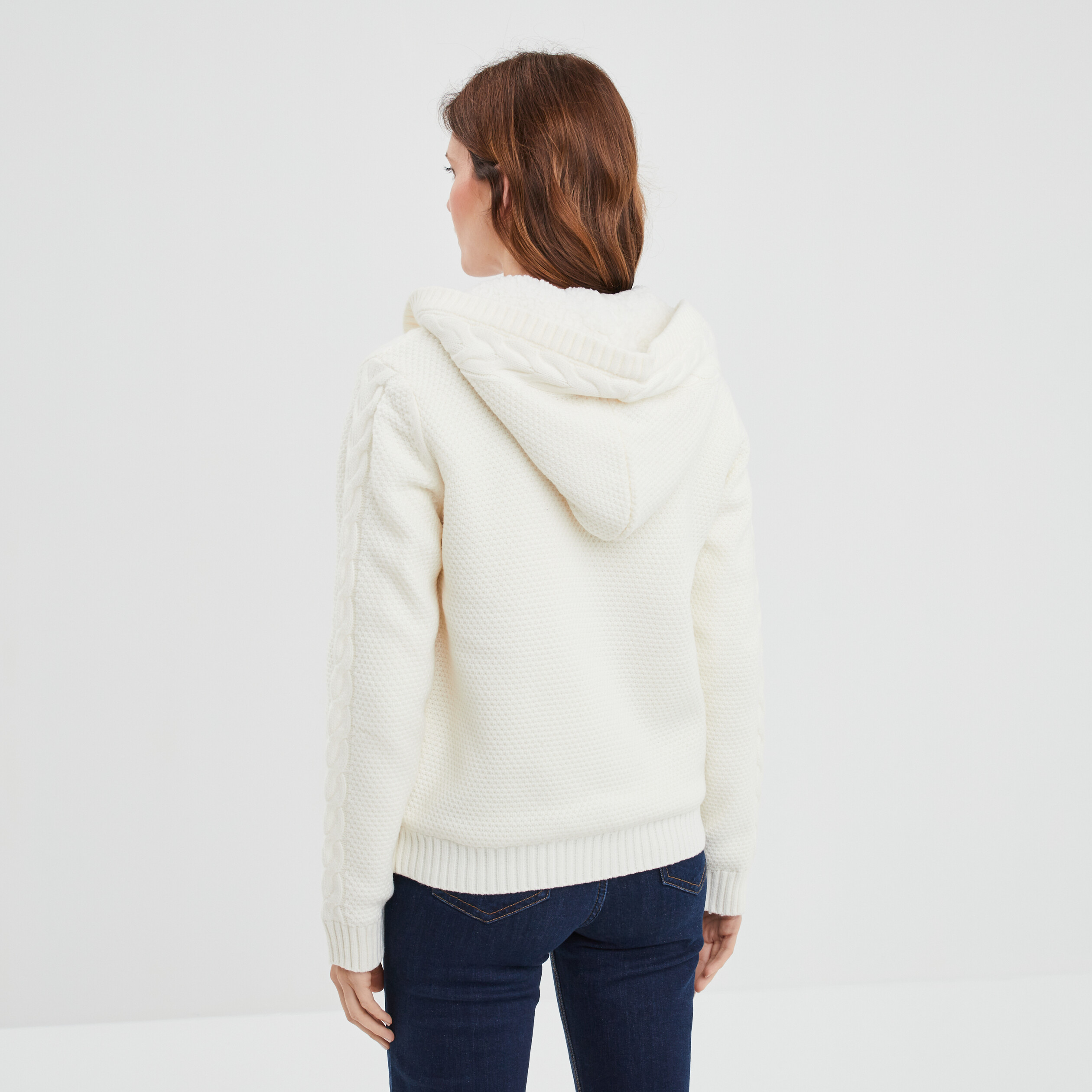 Gilet zippé doublure sherpa à capuche ecru femme | La Halle