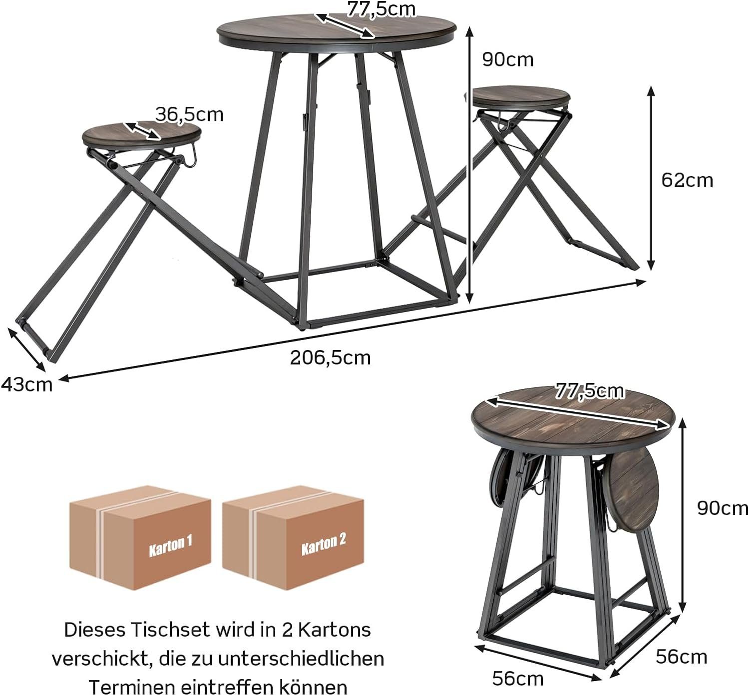 KOMFOTTEU Bartisch Bistrotisch (Set), mit 2 Trennbaren Klappstühlen