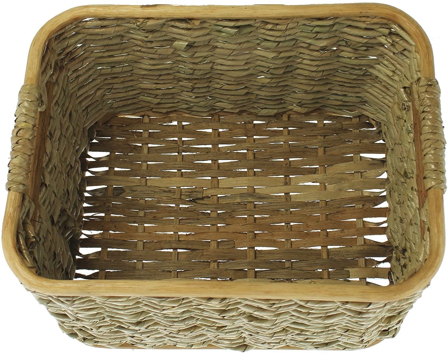 Dekoleidenschaft Aufbewahrungskorb aus Rattan und Schilfstroh in 3 Größen, Regalkorb, Wäschekorb, in Handarbeit hergestellt