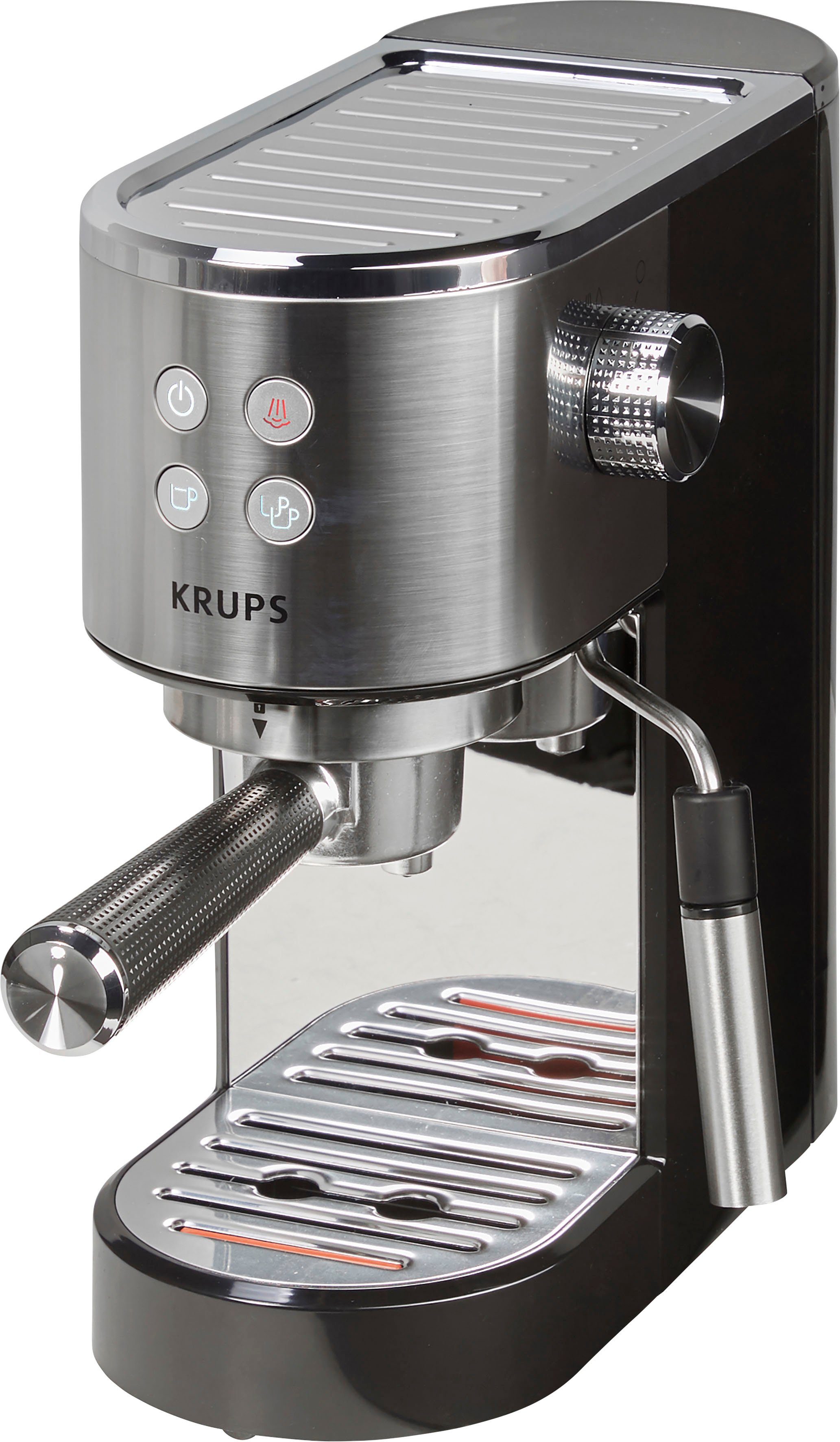 Krups Siebträgermaschine XP442C Virtuoso, integrierter Tassenwärmer, automatische Abschaltung, 2-Tassen Funktion