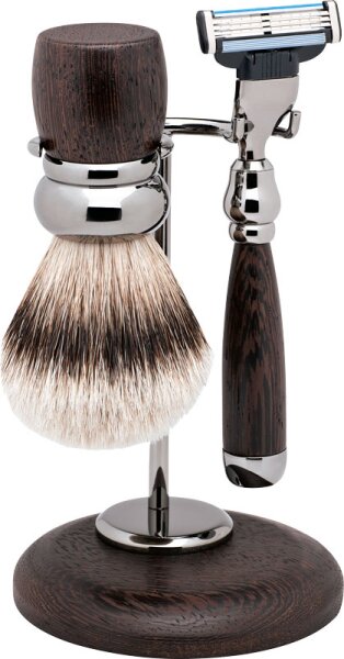 Erbe Solingen Rhodium-Rasier-Garnitur 3-teilig Wengeholz - Gillette Mach 3 Rasierset