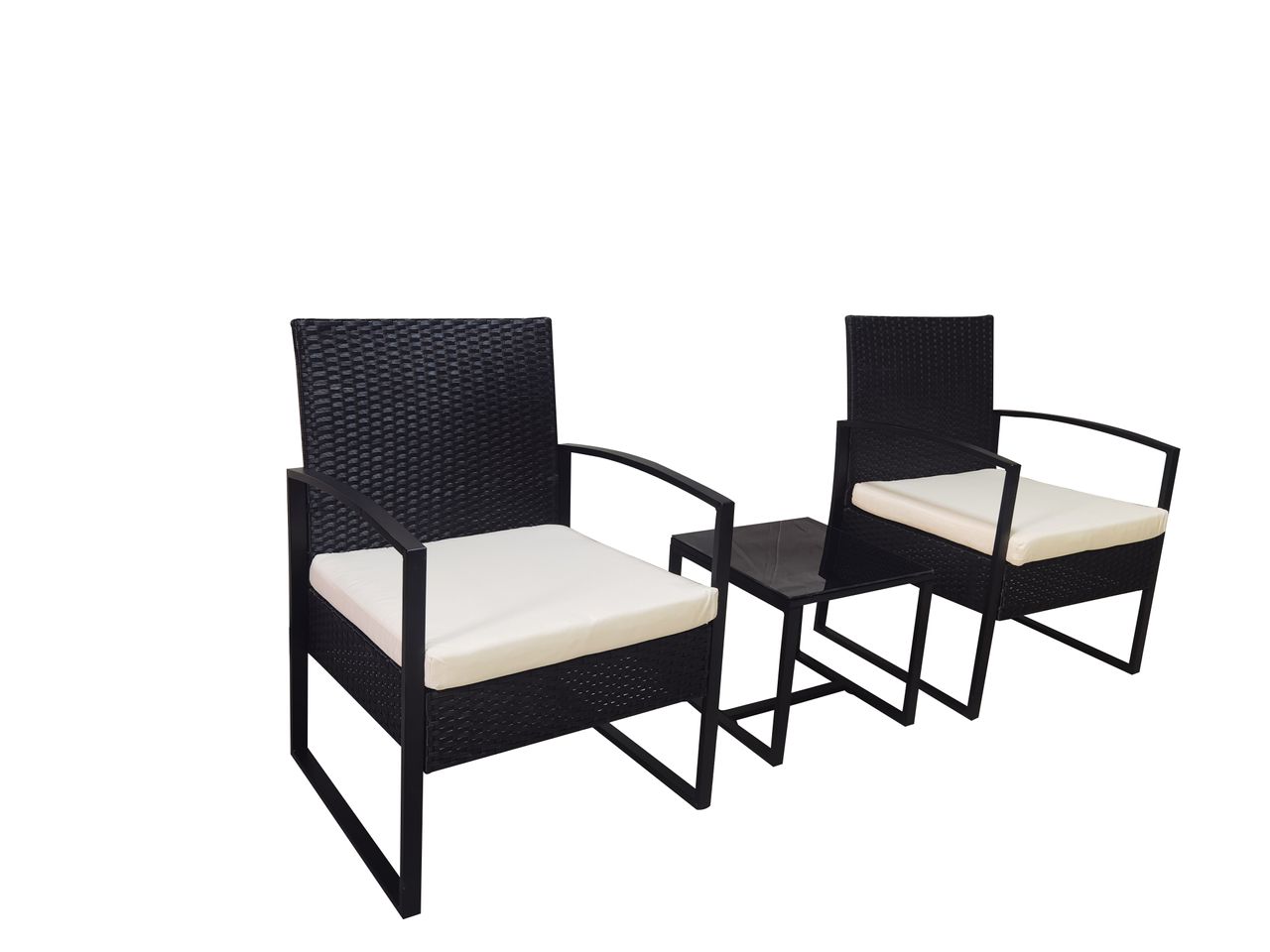 Happy Home Happy Home Casual-Set 3 tlg. Balkonset Sitzgruppe HGS44-BEI schwarzes Rattan mit Sitzkissen in beige