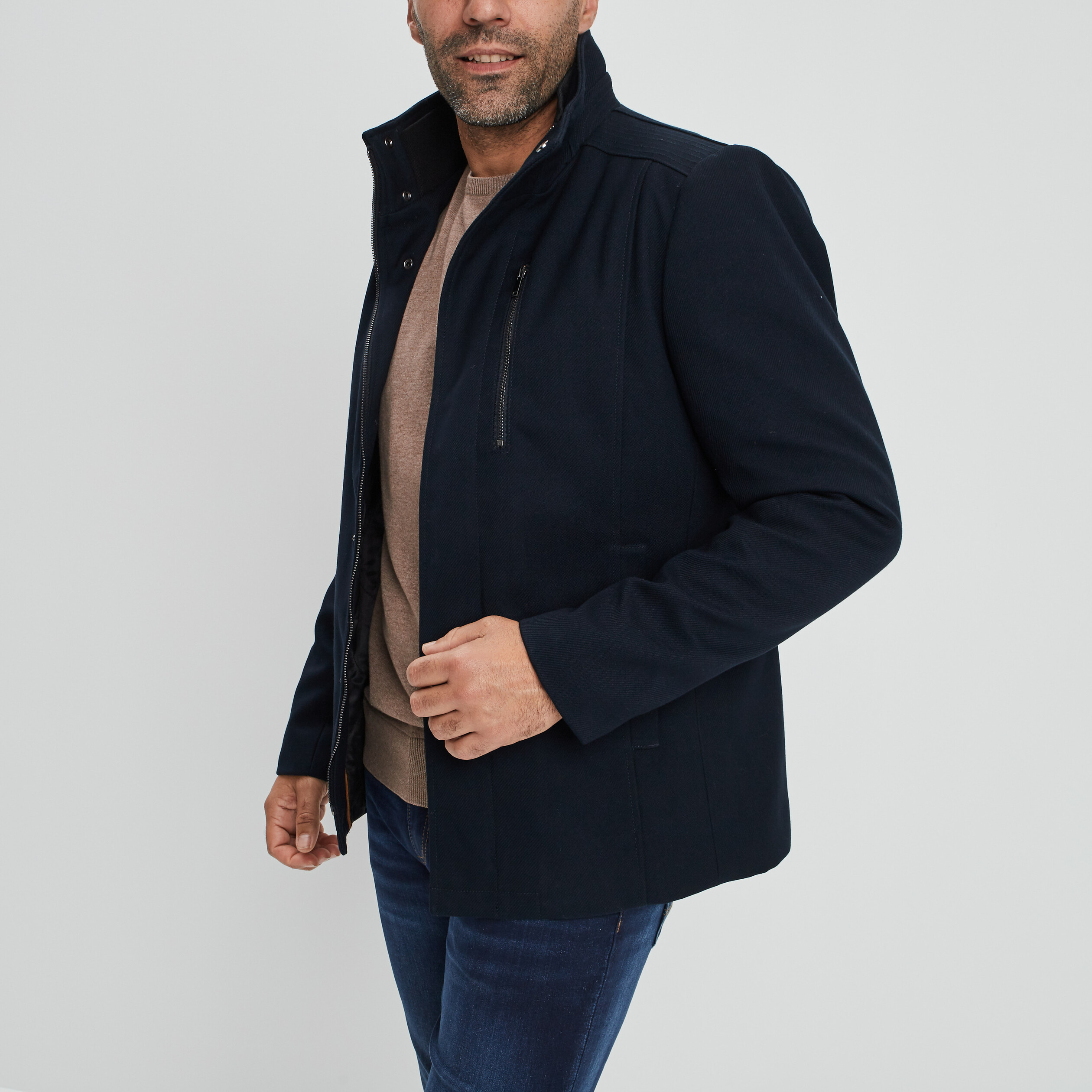 Veste droite courte zippée bleu marine homme | La Halle
