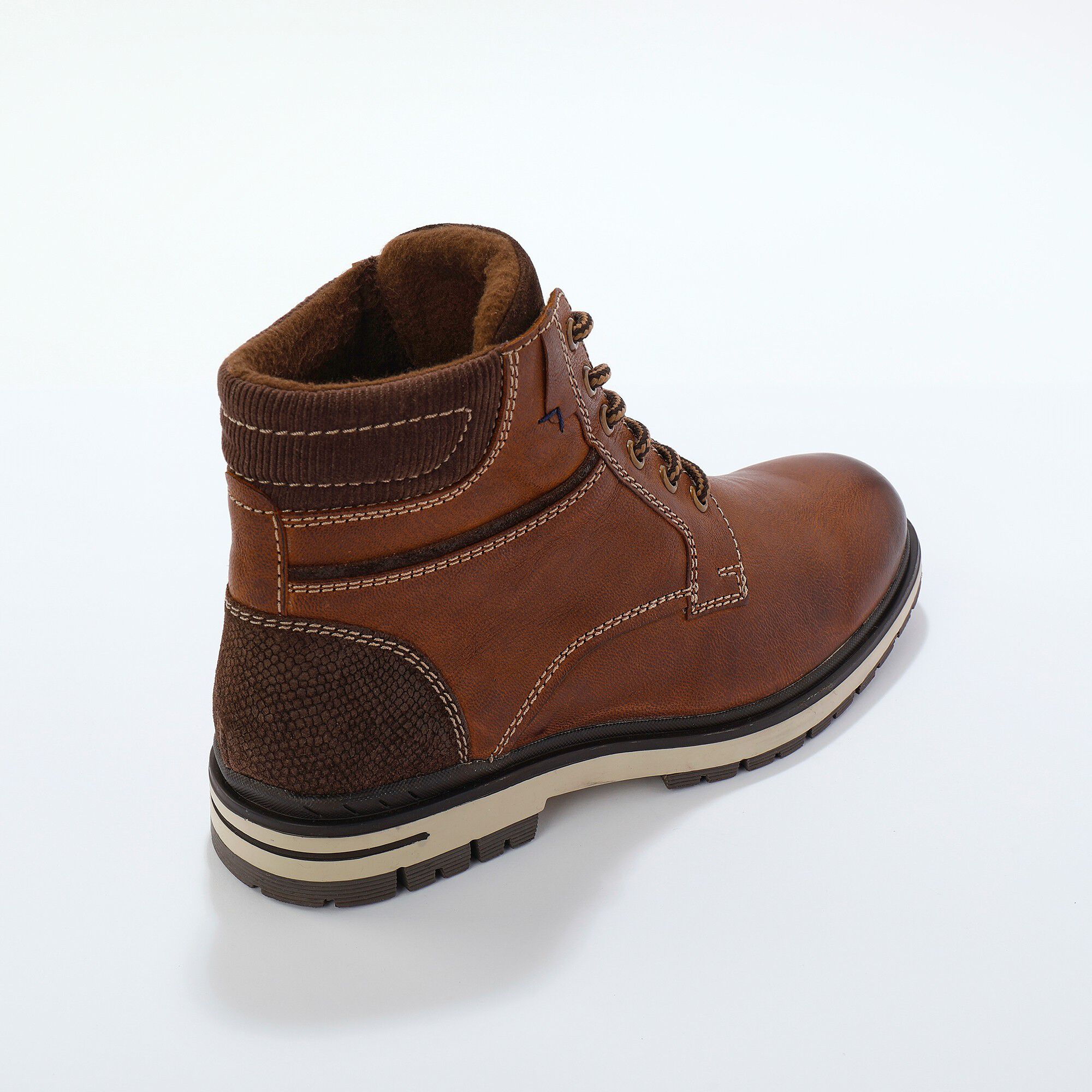 Bottines montantes à lacets cuir et velours