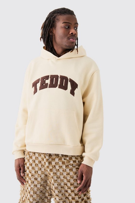 Kastiger Oversize Hoodie mit Borg-Applikation