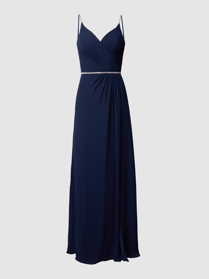 Abendkleid mit Ziersteinen in dunkelblau