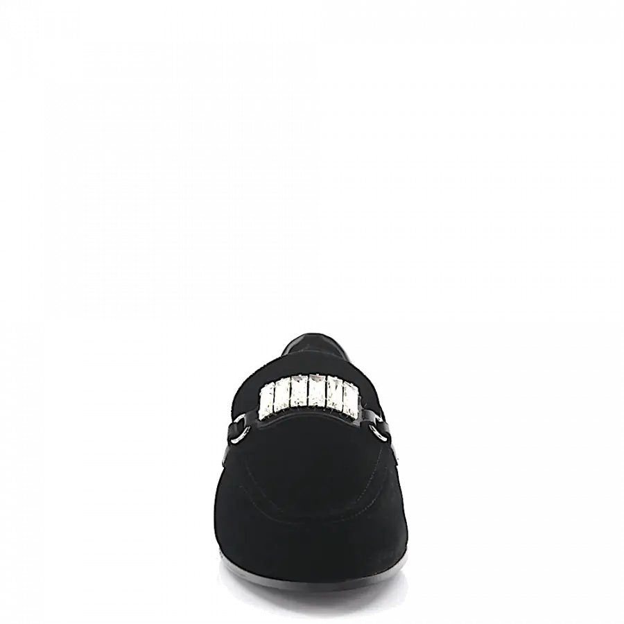 Giuseppe Zanotti - Slipper Metallösen Schmuckstein schwarz silber - schwarz