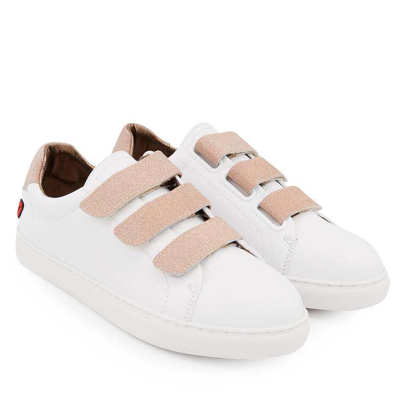 Baskets en cuir Edith blanc/glitter or