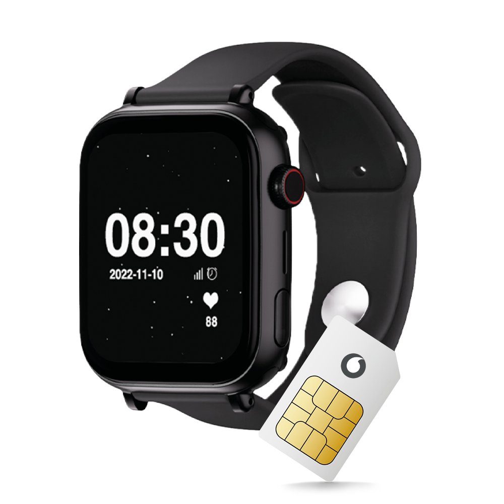 SaveFamily SaveWatch+ (inklusive Vodafone SIM-Karte) Smartwatch (4,7 cm/1,85 Zoll, Android 8.1), inkl. magnetisches Ladekabel, Kinder-Smartwatch, Kids Watch, wechselbares Armband, Face ID