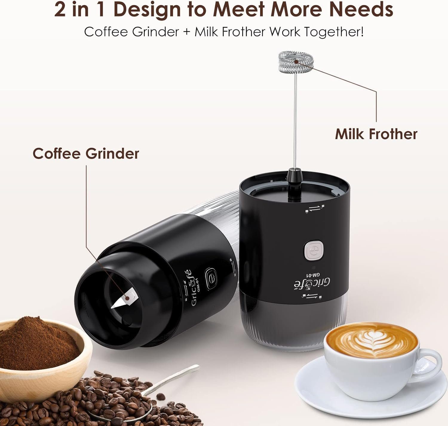 Diyarts Milchaufschäumer, 45,00 W, Revolutionär 2-in-1 Elektrische Kaffeemühle für Perfekten Kaffee