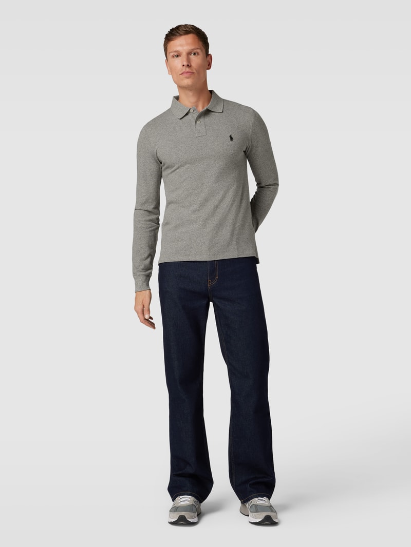 Slim Fit Poloshirt mit Label-Stitching in hellgrau meliert