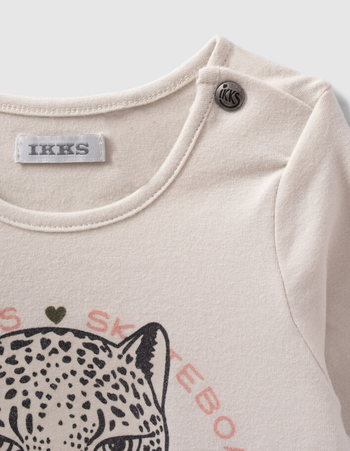 T-shirt beige visuel léopard et skate bébé fille