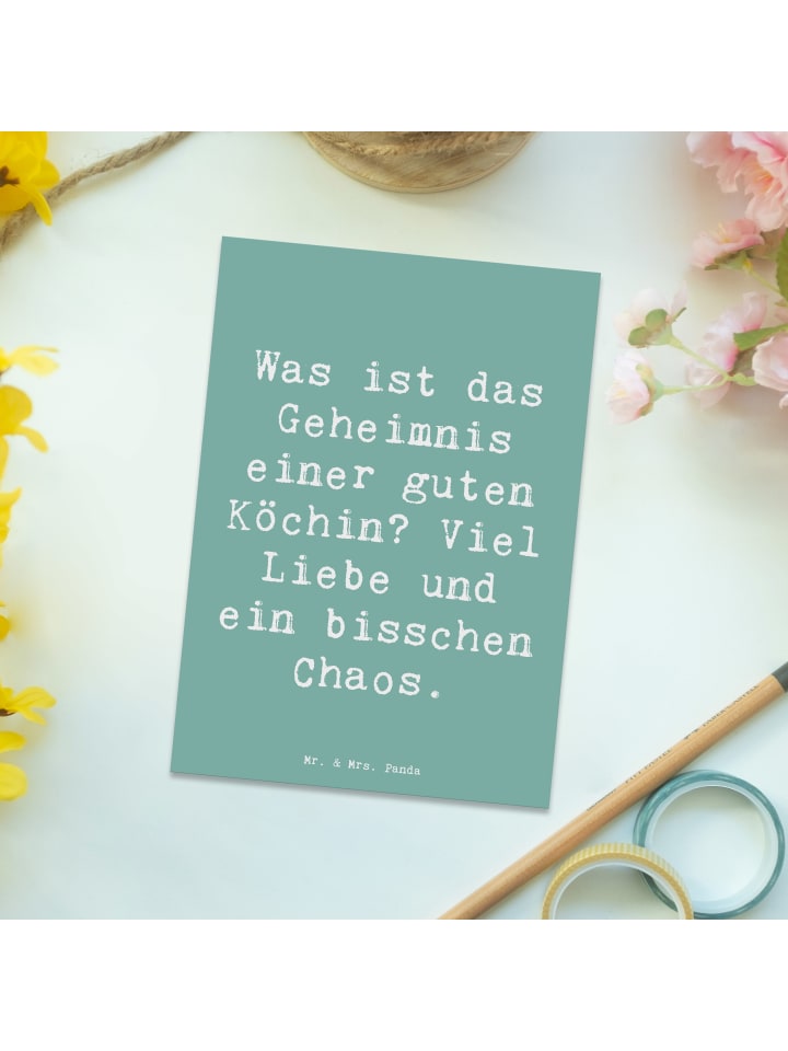 Mr. & Mrs. Panda Postkarte Spruch Köchin Chaos mit Spruch in Meeresbrise günstig kaufen onesize