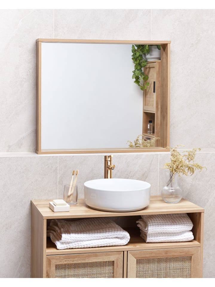 Beliani Dekospiegel ROSELL in Heller Holzfarbton - (W) 80 x (H) 65 x (L) 8 cm günstig kaufen onesize