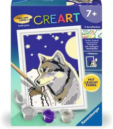 CreArt Wolfsportrait - Malen nach Zahlen für Kinder ab 7 Jahren