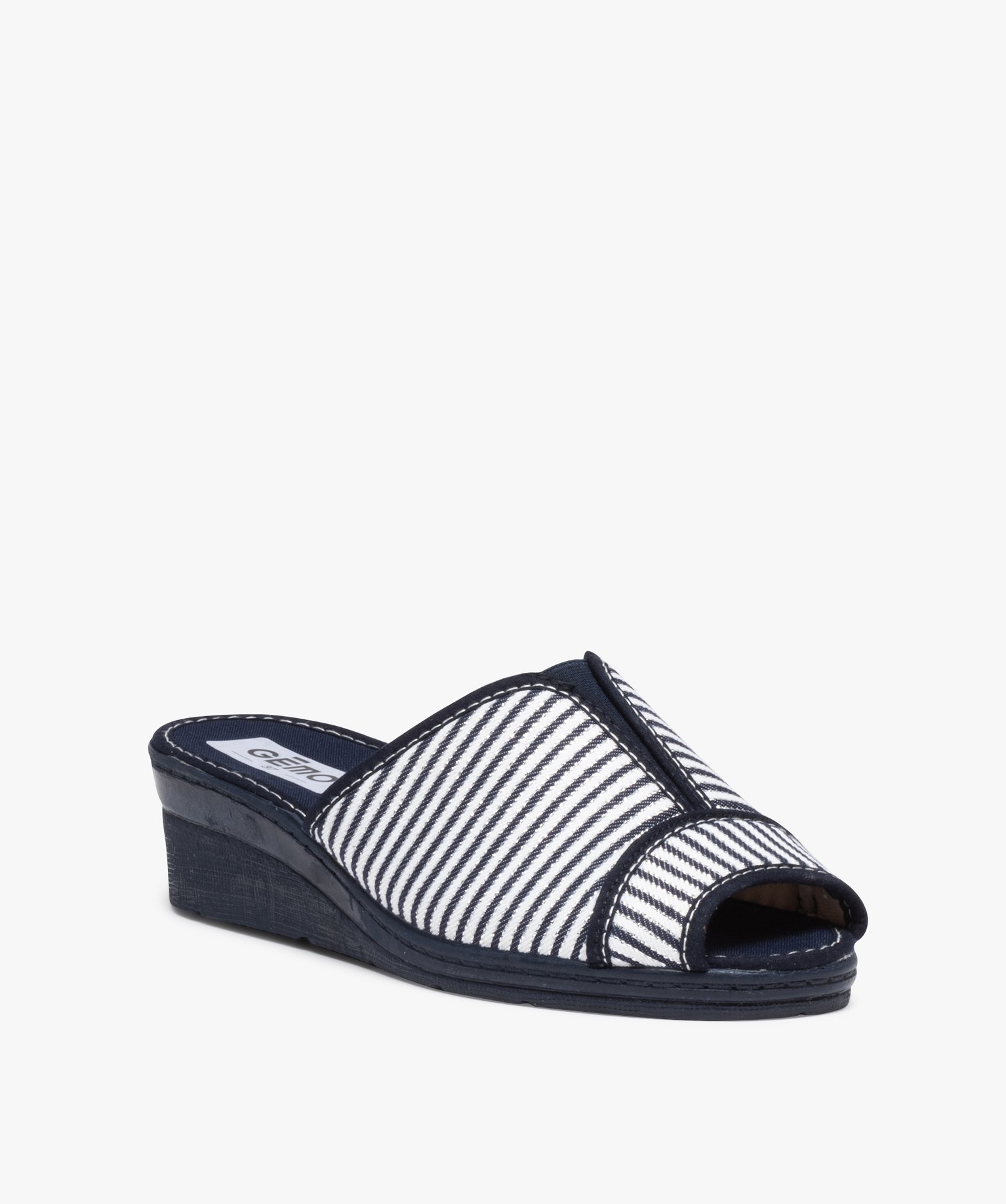 Mules femme à talon compensé et en tissu marine | GEMO