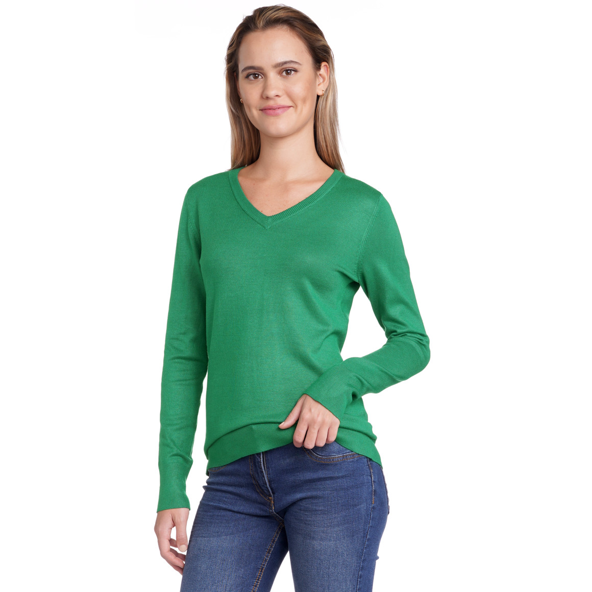 Damen Feinstrickpullover mit V-Ausschnitt