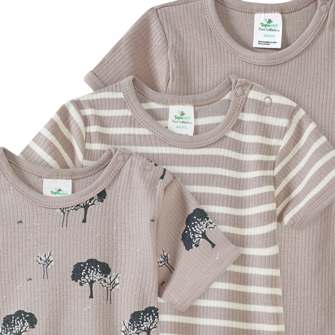 3 Baby Bodys mit Rippstruktur