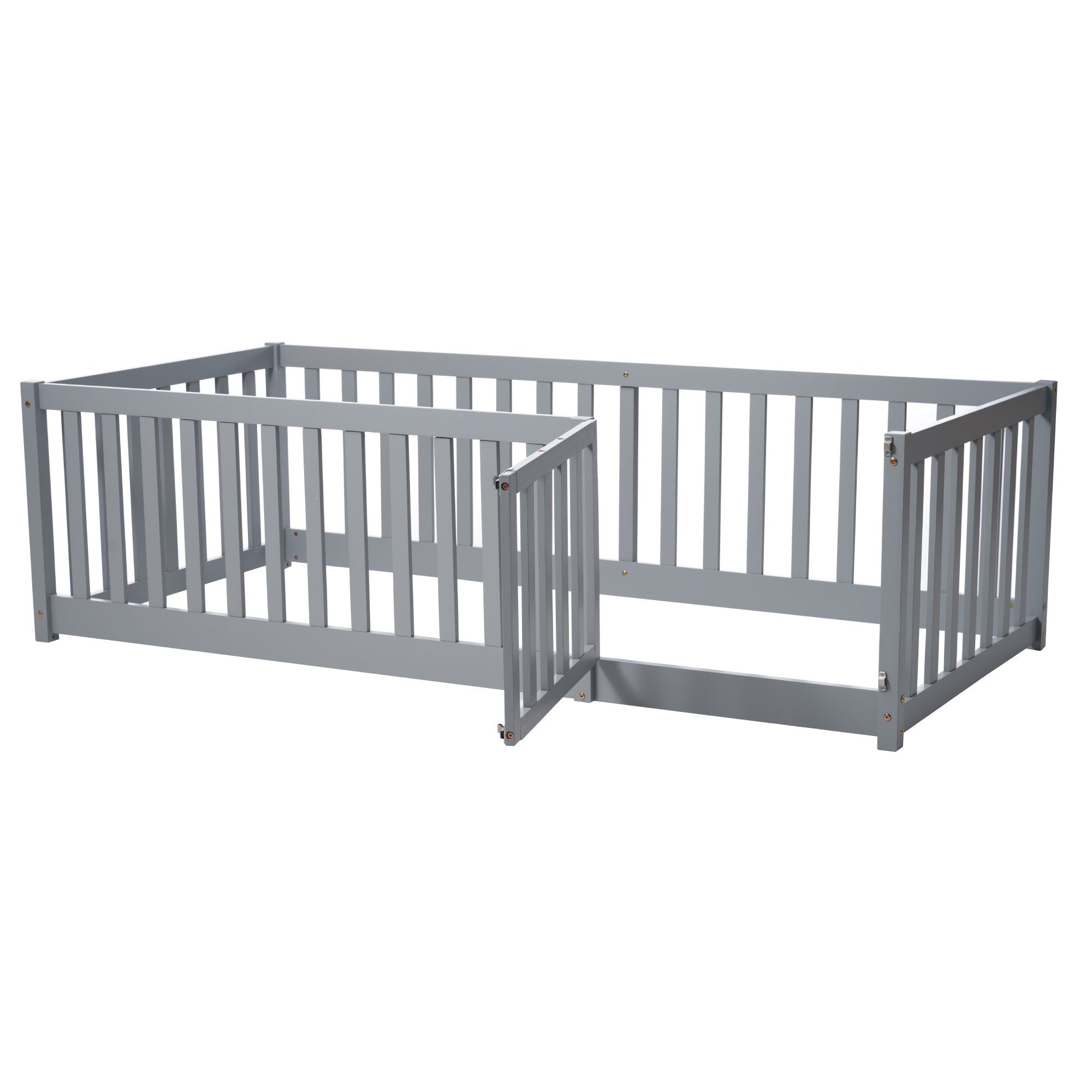 WISHDOR Babybett Baby Bett Kinderbett Jugendbett Holzbett Massivholzbett Bettgitter, 2-tlg., ohne Matratze mit Vollabtrennung Rausfallschutz 90x200 cm Massivholz