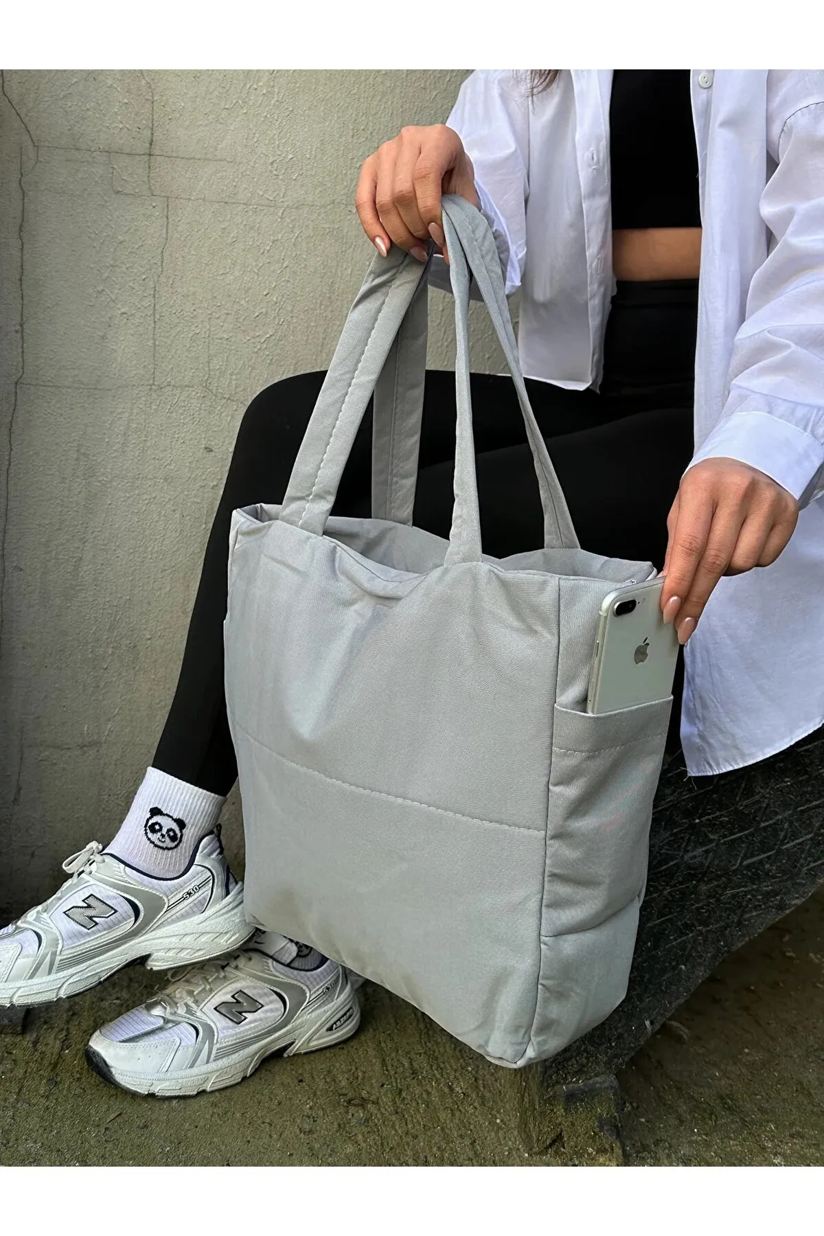 BEJNA  Graue, große Handtasche für den Alltag mit Reißverschluss für Damen