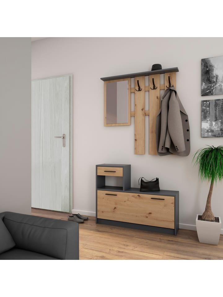 byLiving Garderoben-Set TAMINA in Eiche-Optik/Anthrazit - (B) 97 x (H) 190 x (T) 25 cm günstig kaufen onesize